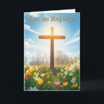 Cartão De Festividades Beautiful Easter Cross<br><div class="desc">A wooden cross stands in a field of spring wildflowers under a blue sky,  reminding us of Christ's sacrifice and resurrection.  Beautiful Christian symbolism.</div>
