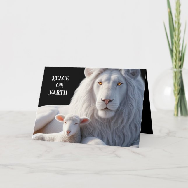 Cartão De Festividades Beautiful Lion and Lamb Christmas Card (Frente)