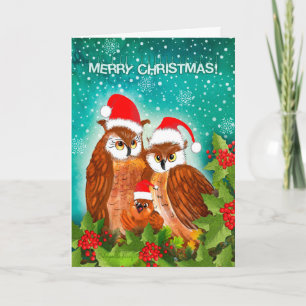Cartão De Festividades Beautiful owl family on Christmas!