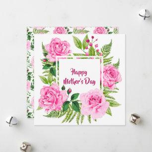 Cartão De Festividades Beautiful Pink Watercolor Roses Mother’s Day