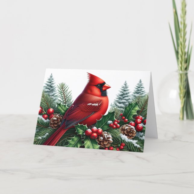 Cartão De Festividades Beautiful Red Winter Cardinal Christmas (Frente)