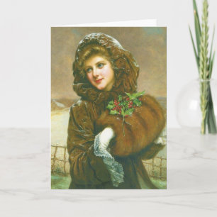 Cartão De Festividades Beautiful Victorian Woman Christmas Note Card