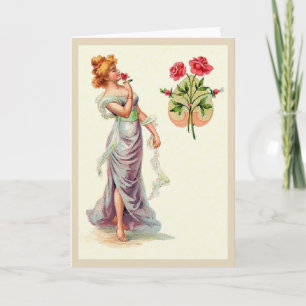 Cartão De Festividades Beautiful Victorian Woman With Roses Note Card