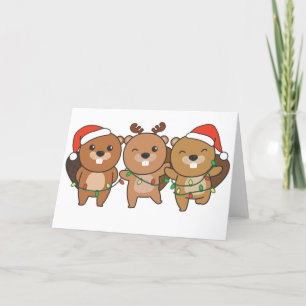 Cartão De Festividades Beaver Animais de Natal, Cuja Bola de Beaver