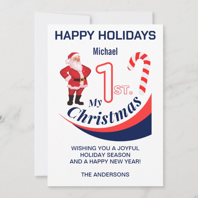 Cartão De Festividades Bebê de Natal "Meu Natal de 1rua" (Frente)