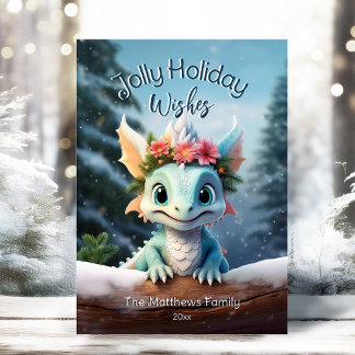 Cartão De Festividades Bebê Dragão Snowy Encantado Natal
