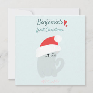 Cartão De Festividades Bebê é o primeiro gatinho bonito de Natal w. San