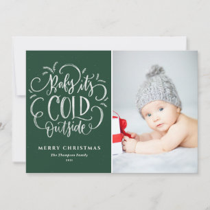 Cartão De Festividades Bebê Está Frio Lá Fora Foto Verde Feliz Natal