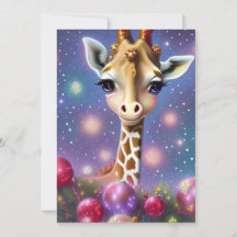 Bebê Girafa Adorável com Azevinho e Brilho