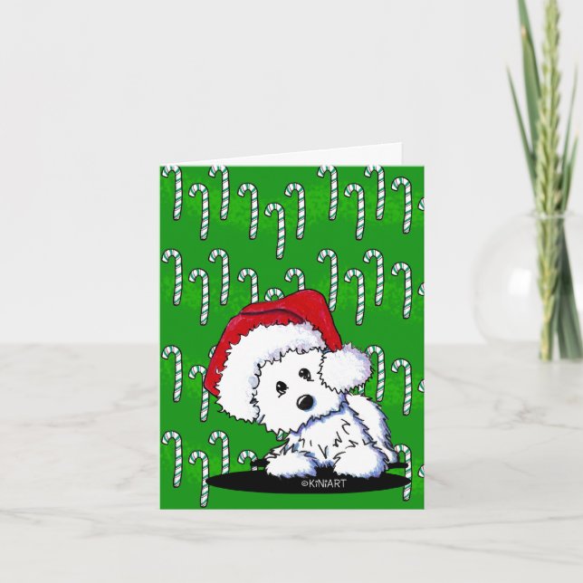 Cartão De Festividades Bebê KiniArt Westie do papai noel (Frente)