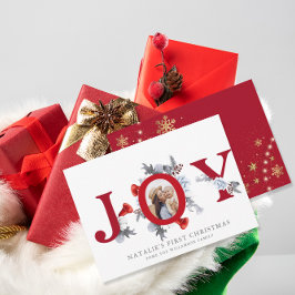 Cartão De Festividades Bebê Primeiro Natal Poinsettia Pine Foto Floral