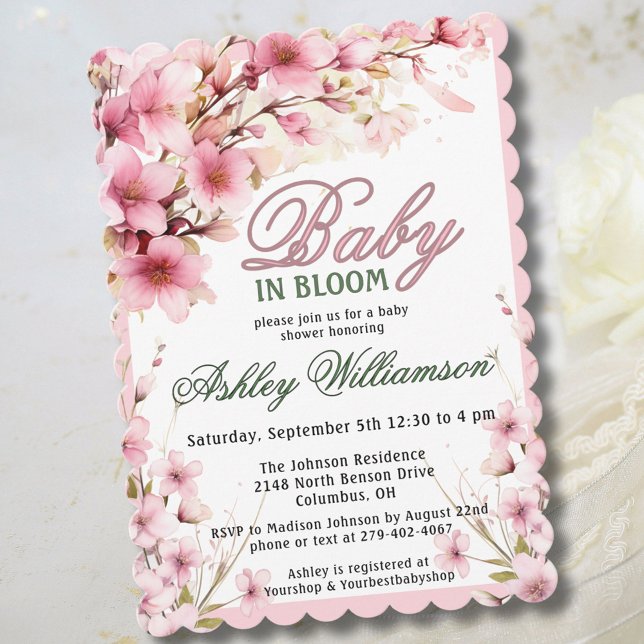 Cartão De Festividades Bebê Rosa Floral em Bloqueio Watercolor (Criador carregado)