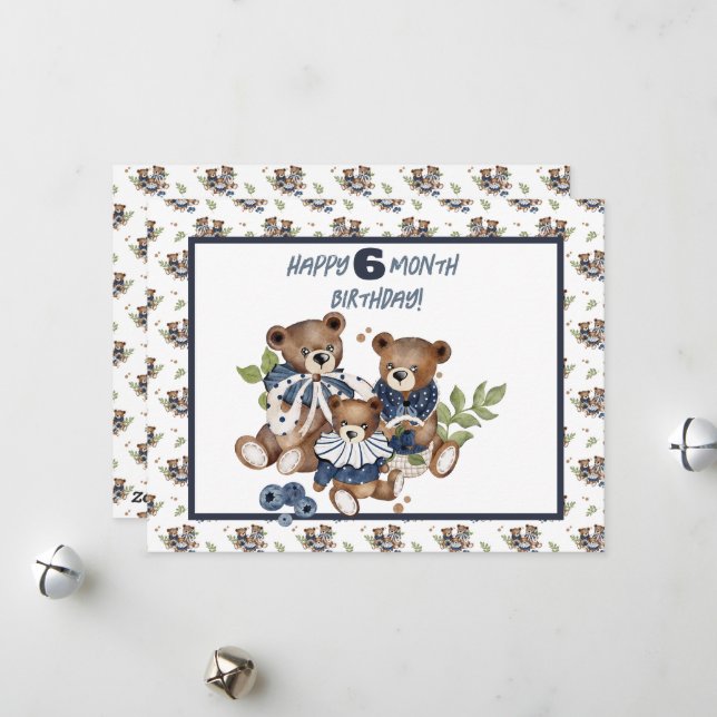 Cartão De Festividades Bebê Urso Meio Ano Garota de Aniversário (Frente/Verso In Situ)