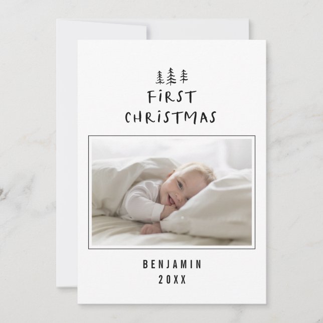 Cartão De Festividades bebês, primeira foto elegante desenhada da árvore  (Frente)