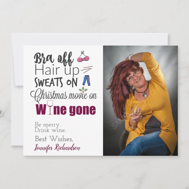 Cartão De Festividades Bebidas Engraçadas De Vinho Tiraram Foto De Natal (Frente)
