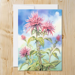 Cartão De Festividades Bee Balm Flores em Aquarela no Dia do Verão