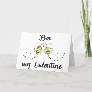 Cartão De Festividades Bee my Valentine word pun with cute bees