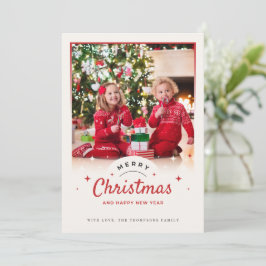 Cartão De Festividades Beige e Red Family Christmas