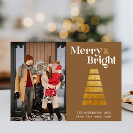 Cartão De Festividades Beige Fotográfico da família de árvores de Natal D