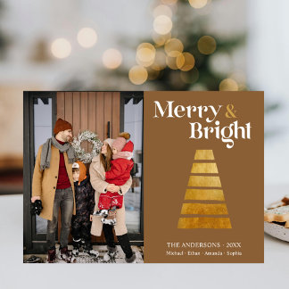 Cartão De Festividades Beige Fotográfico da família de árvores de Natal D