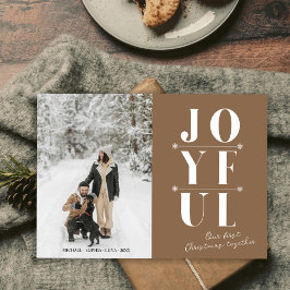 Cartão De Festividades Beige Joyful Primeiro Casal de Natal Moderno Cão