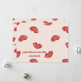 Cartão De Festividades Beijando Lábios Vermelhos em valentine bege grande