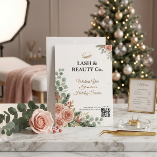 Cartão De Festividades Beijo Botânico Dourado Lash Tech Estúdio de Natal