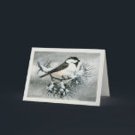 Cartão De Festividades Beiras tampadas preto do olhar da textura do<br><div class="desc">Pintura de um pássaro do chickadee,  assento da aguarela do Peck de Linda Baysinger em um ramo do pinho,  na neve. Apenas adicione seu próprio texto para dentro,  para personalizar. Peck de Linda Baysinger do © da imagem todos os direitos reservados</div>