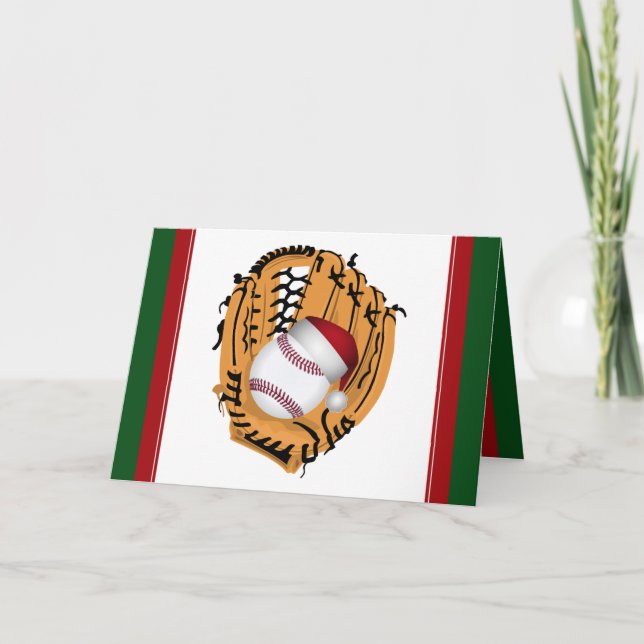 Cartão De Festividades Beisebol de Natal Mitt e Ball (Frente)
