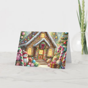Cartão De Festividades Bela Casa de Biscoito de Gengibre com Natal de Bon