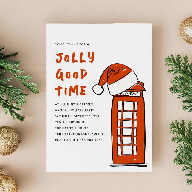 Cartão De Festividades Bela Hora London Red Telephone Box Santa Hat (Jolly Good Time London Red Telephone Box Santa Hat Holiday Card)