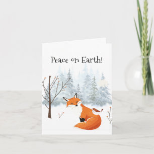 Cartão De Festividades Bela Paz na Terra Raposa Vermelha Pássaro Inverno 