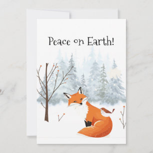 Cartão De Festividades Bela Paz na Terra Raposa Vermelha Pássaro Inverno