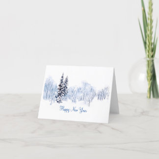Cartão De Festividades Bela pintura em aquarela paisagem de inverno