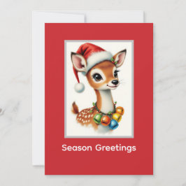 Cartão De Festividades Bela Rena de Natal Chapéu de Papai Noel 