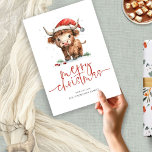 Cartão De Festividades Bela Vaca em Terras Altas Nome Feliz Natal<br><div class="desc">Bela Vaca Highland Nome Feliz Natal. Disponível digitalmente e impresso. Bonitinho festivo pelos desejos de férias,  com este design divertido com uma doce vaca em terra alta no chapéu de Papai Noel. Feliz Natal está em um roteiro moderno e personaliza facilmente sua saudação e seu nome embaixo.</div>