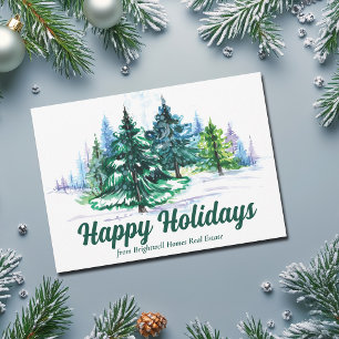Cartão De Festividades Belas Árvores de Natal Paisagem Empresa Personaliz