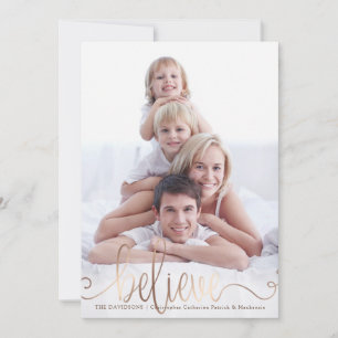 Cartão De Festividades BELIEVE Copper Blush Script Manuscrito Foto