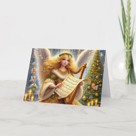 Cartão De Festividades Belo Anjo de Natal Dourado