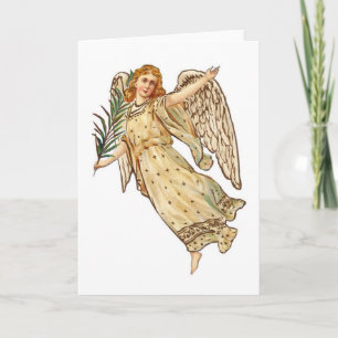 Cartão De Festividades Belo Anjo Vintage Em Beige