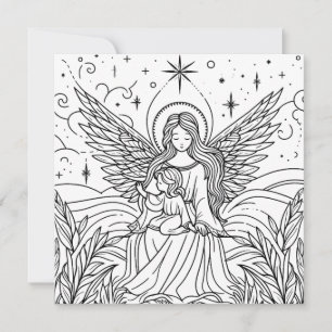 Cartão De Festividades Belo Arte de Colorir Anjo da Guarda
