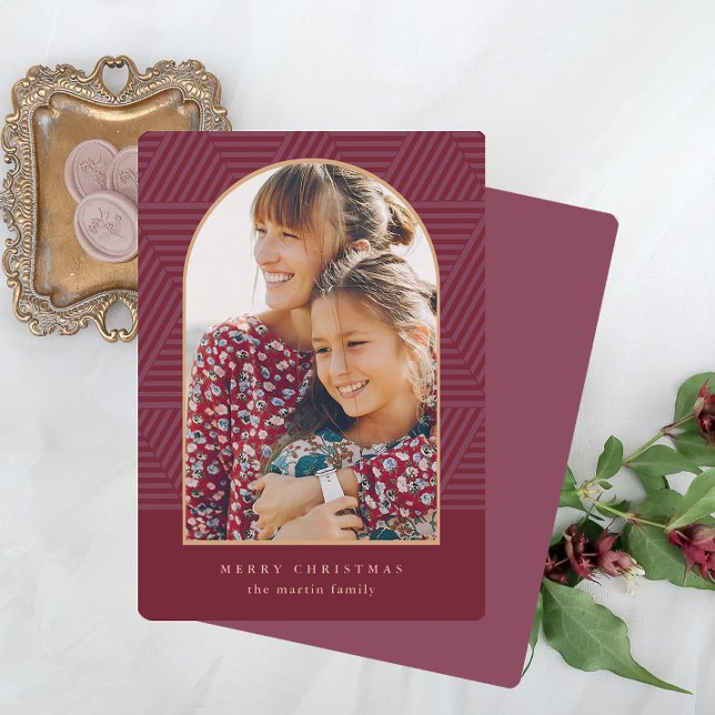 Cartão De Festividades Belo Berry Geométrico Foto de Natal (Criador carregado)