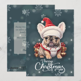 Cartão De Festividades Belo Bulldog Francês Santa Hat Feliz Natal