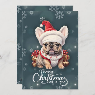 Cartão De Festividades Belo Bulldog Francês Santa Hat Feliz Natal