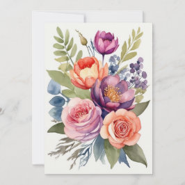 Cartão De Festividades Belo Buquê de Flores de Aquarela Sortidas