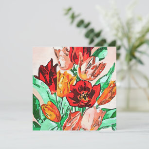 Cartão De Festividades Belo Buquê Floral Tulipas Arte Negra