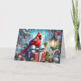 Cartão De Festividades Belo Cardinal de Natal Vermelho de Inverno