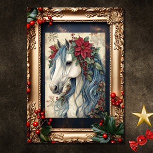 Cartão De Festividades Belo Cavalo Vintage com o Natal