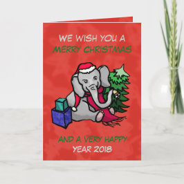 Cartão De Festividades Belo e Feliz Cartoon Elefante de Natal