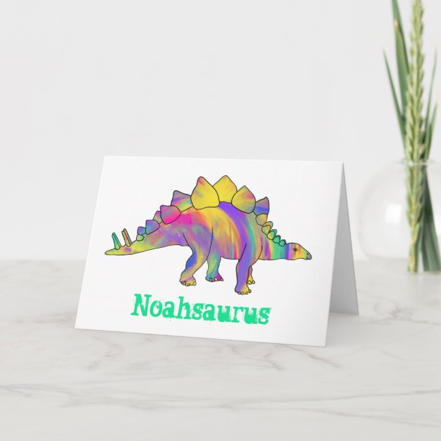 Cartão De Festividades Belo Estegossauro Dinossauro Personalizado Anivers (Frente)